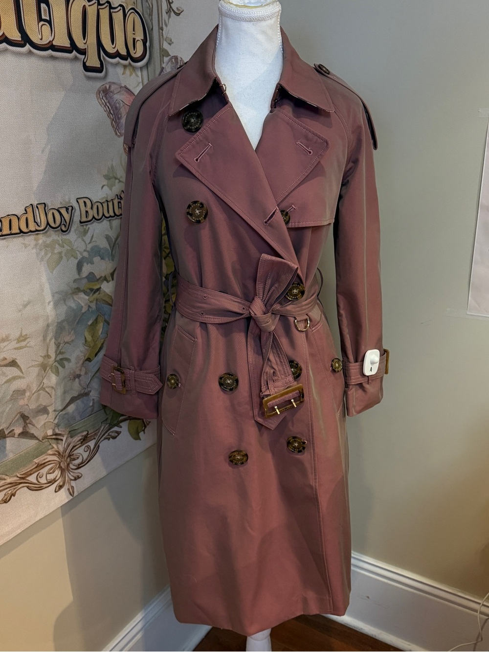 Burberry Double-Breasted Mauve Trench Coat with Belt